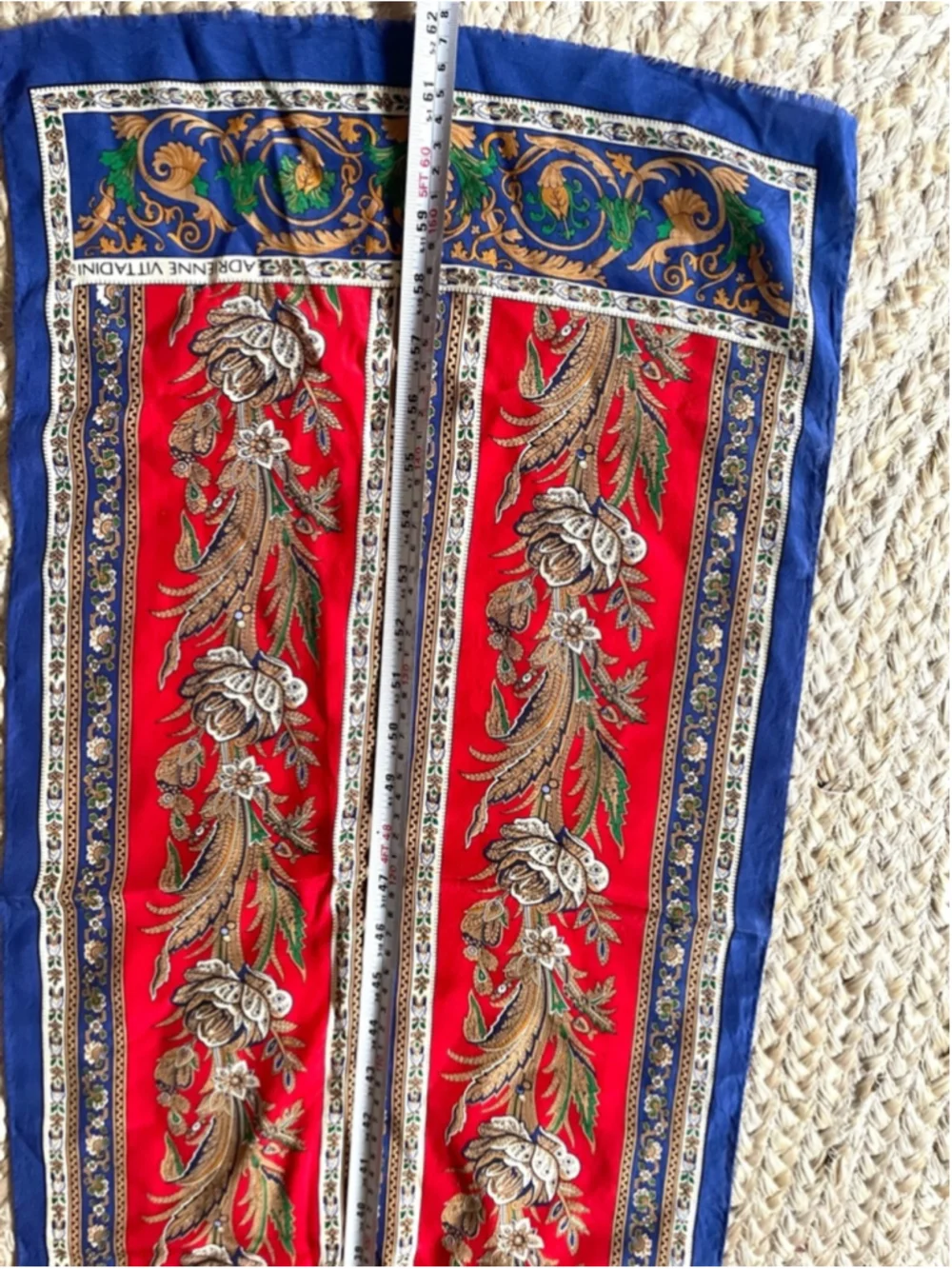 Adrienne Vittadini Silk Scarf Red Blue Baroque Floral Print Long